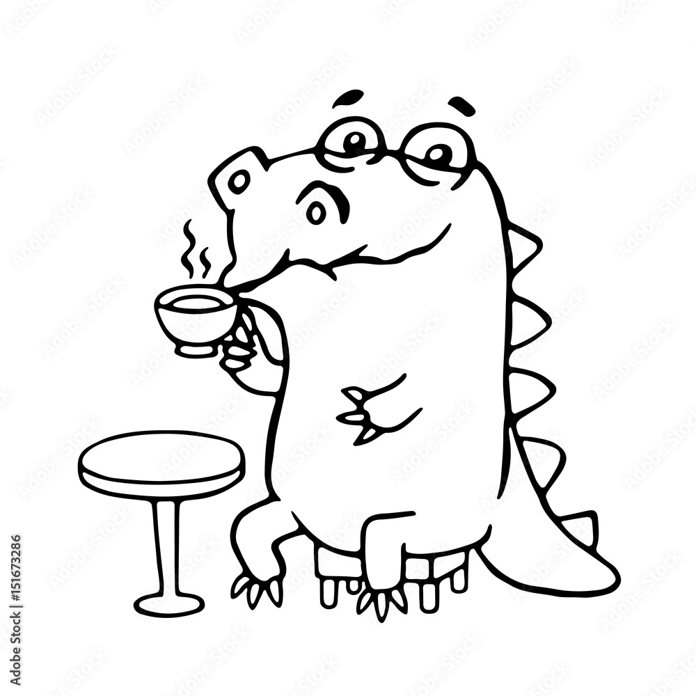 Cute dinosaur in cafe. Vector illustration. Cute dinosaur in cafe. Vector illustration.