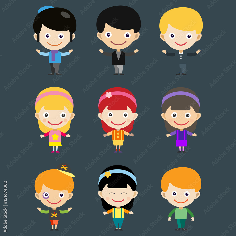 Girl portrait fun happy boy young expression cute teenager cartoon character little kid vector illustration. Girl portrait fun happy boy young expression cute teenager cartoon character little kid vector illustration.