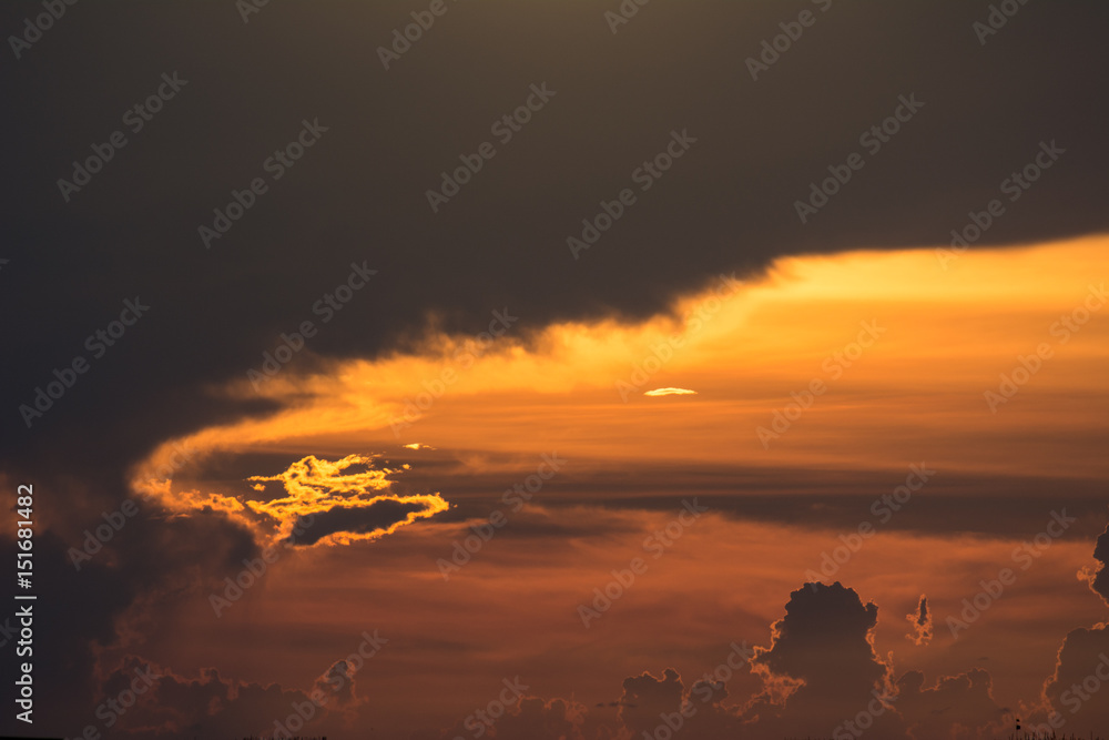 Golden light on the sky in evening , Colorful sky