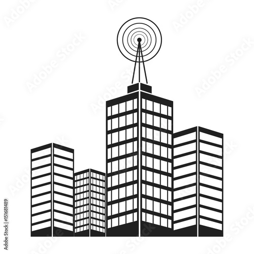 antenna on building city broadcast business vector illustration