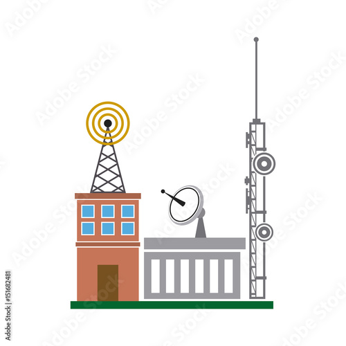 broadcasting building dish antenna tower wireless vector illustration