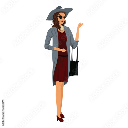 portrait beautiful fashionable woman with sunglasses. model wearing stylish hat. female fashion vector illustration