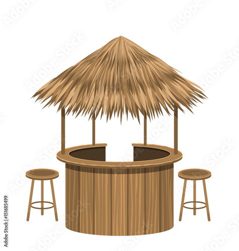 Beach Bar Thatch. Vintage Lounge Cafe Isolated