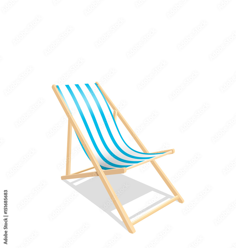 Wooden Beach Chaise Longue Isolated on White Background