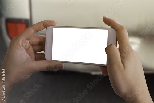 Man using smart phone.The insurance emergency