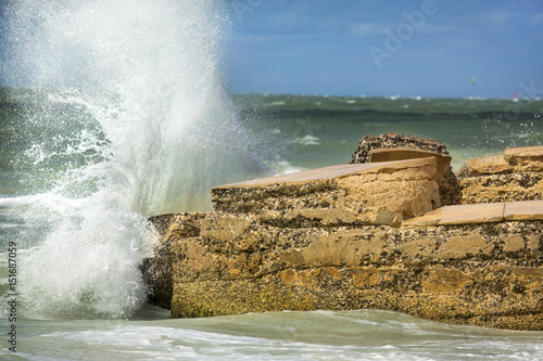 Big waves crashing into ruins of Bigelow Battery, Florida.