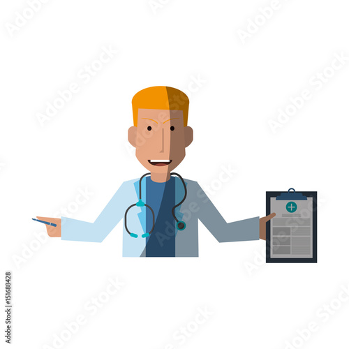 male medical doctor with stethoscope and history icon image vector illustration design 