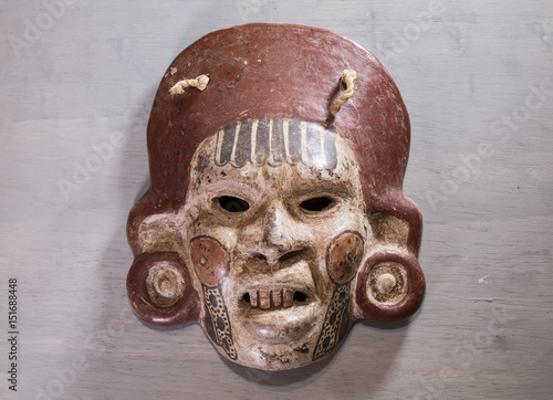 Mexican Mayan Aztec wood and ceramic mask 