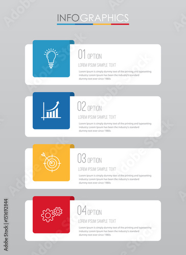 Modern Info-graphic Template for Business with four steps multi-Color design, labels design, Vector info-graphic element, Flat style vector illustration.