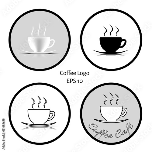 4 logo of cup of coffee cafe in black white gray tone with white background. vector. illustration. basic red green blue. graphic design. 