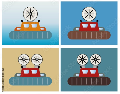 Simple Passenger hovercraft on sea background