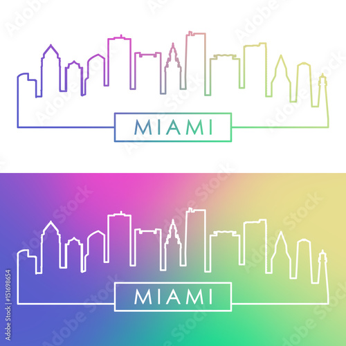 Miami skyline. Colorful linear style. 
