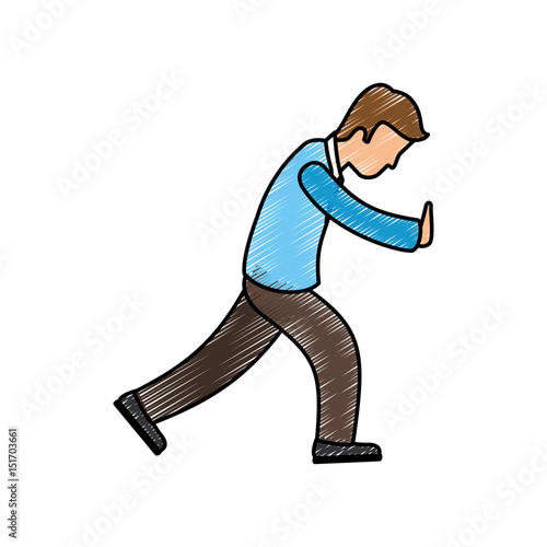 Man pushing cartoon icon vector illustration graphic design