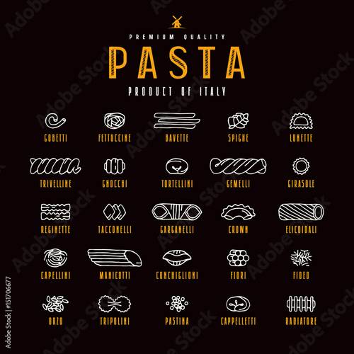 Set of icons varieties of pasta