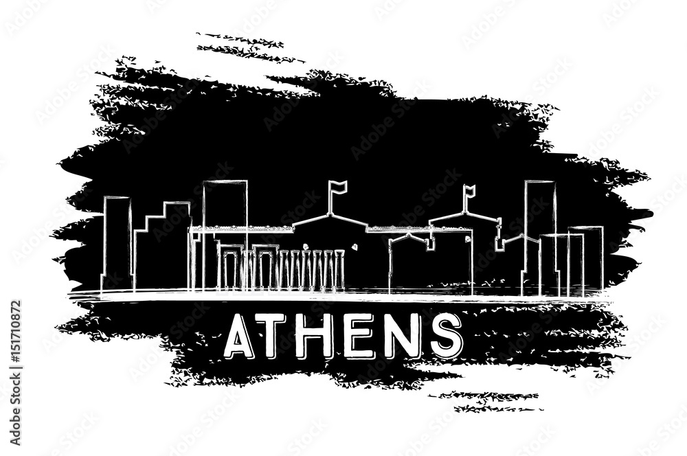 Athens Skyline Silhouette. Hand Drawn Sketch.