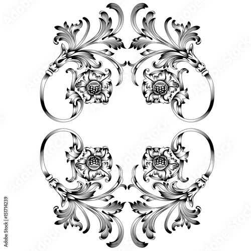 Vintage baroque ornament  corner. Retro pattern antique style acanthus. Decorative design element filigree calligraphy vector. - stock vector