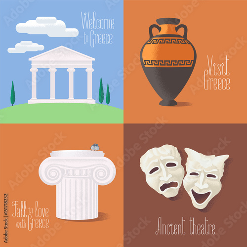 Set of vector illustrations with Greek touristic atractions