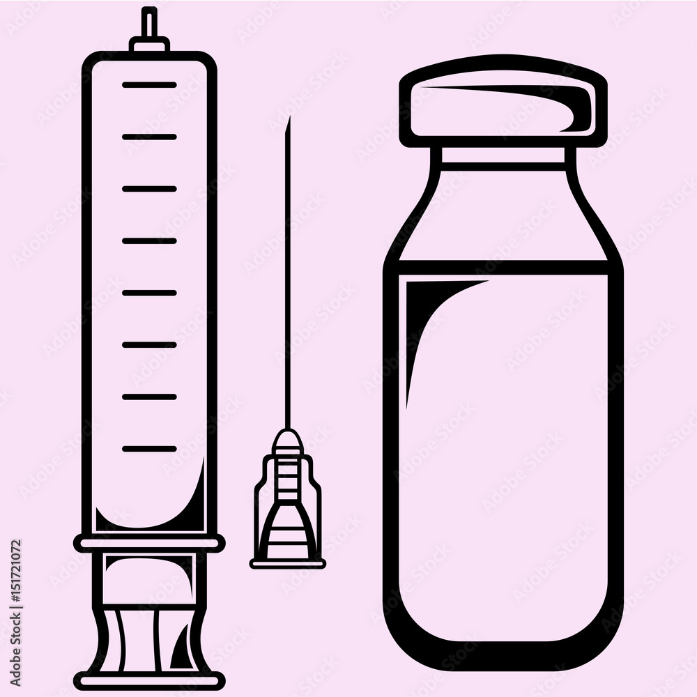 syringe with needle and jar vector silhouette isolated syringe with needle and jar vector silhouette isolated