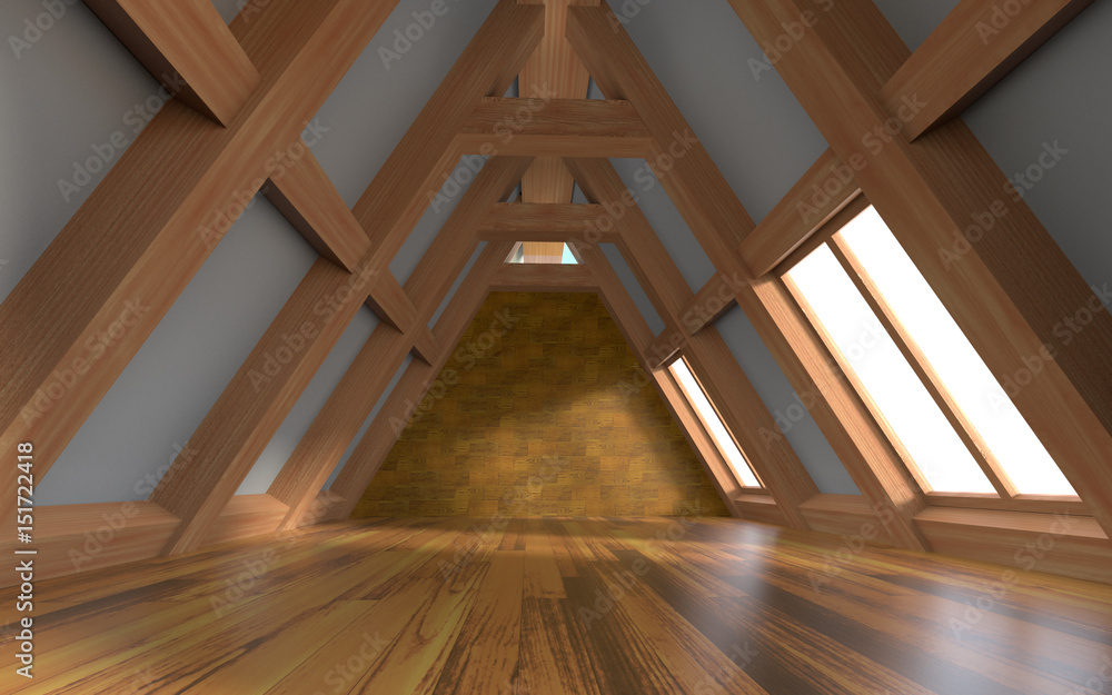 Obraz premium Blank roof room interior 3D rendering