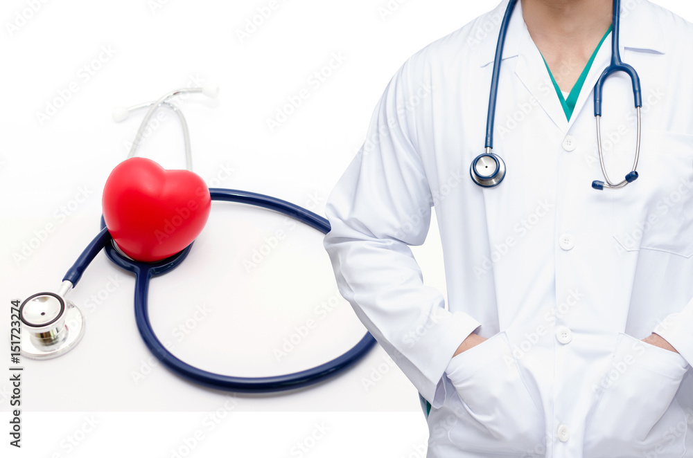 smart doctor with a stethoscope around his neck with red heart and a ...