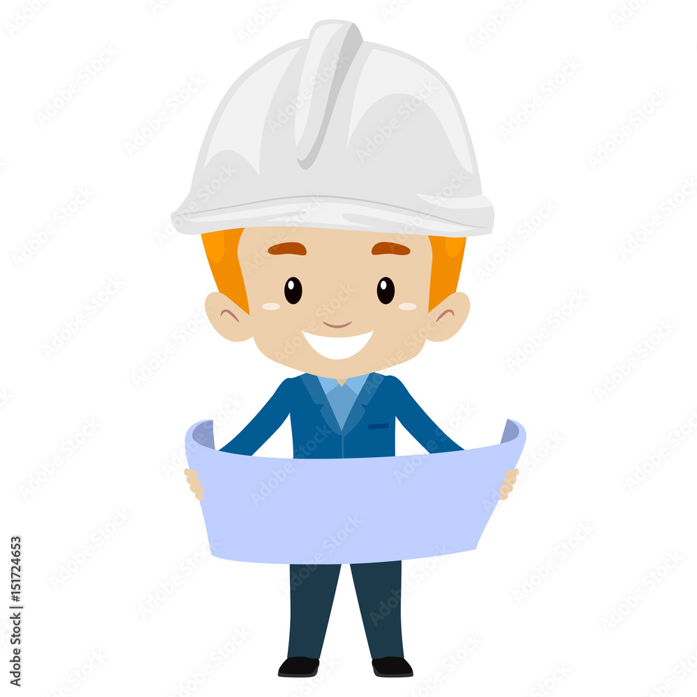 Vector Illustration of Head Engineer Boy holding a paper open Vector Illustration of Head Engineer Boy holding a paper open
