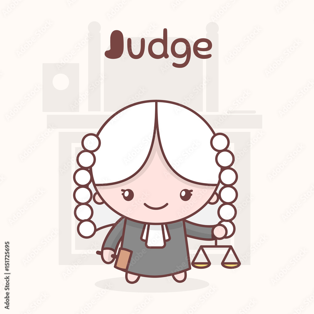 Cute chibi kawaii characters. Alphabet professions. Letter J - Judge.  vector de Stock | Adobe Stock