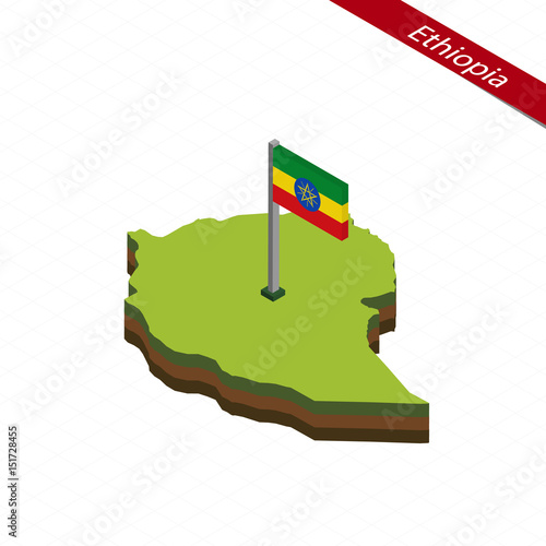 Ethiopia Isometric map and flag. Vector Illustration.