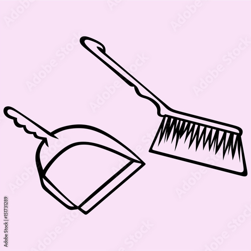dustpan and sweeping brush vector silhouette isolated
