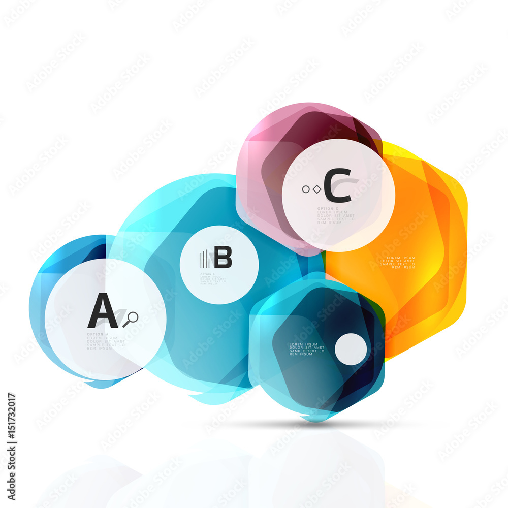 Glass color hexagons. Glossy plastic hexagon design with text Glass color hexagons. Glossy plastic hexagon design with text