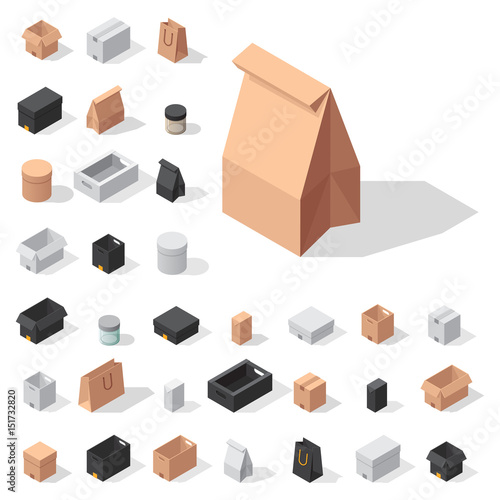 Different box vector isometric icons isolated move service or gift container packaging illustration