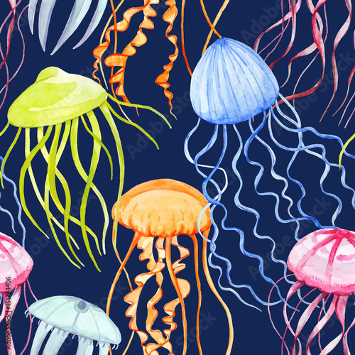 Watercolor vector jellyfish pattern