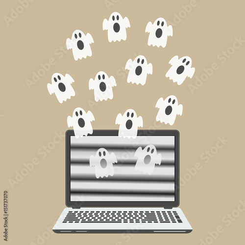 Ghosts fly out of the laptop screen