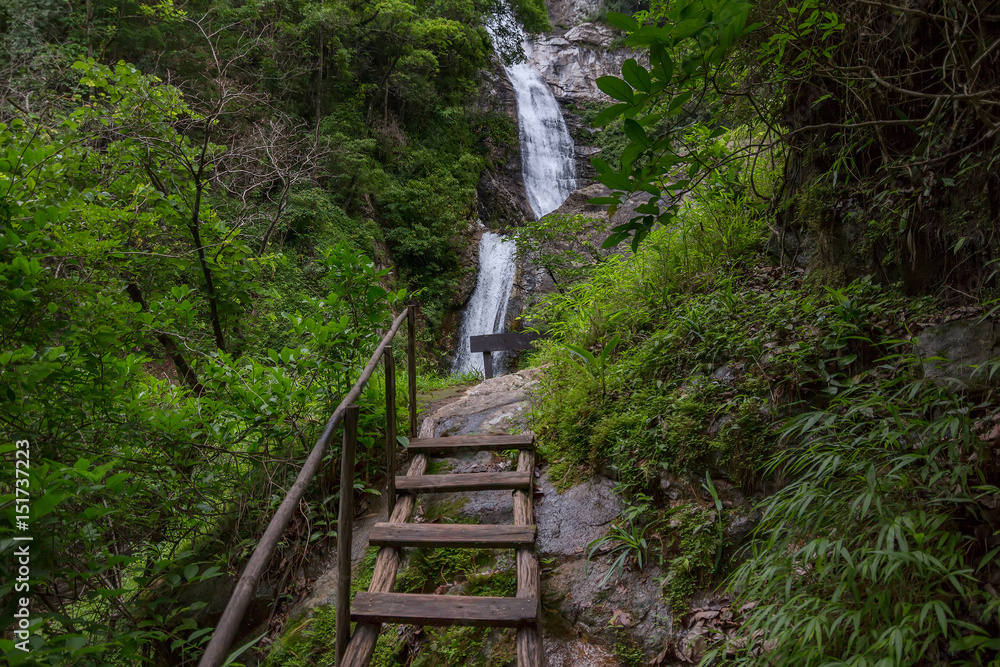 Huay saai leung waterfall in rain forest at Doi Inthanon National park in Chiang Mai ,Thailand
