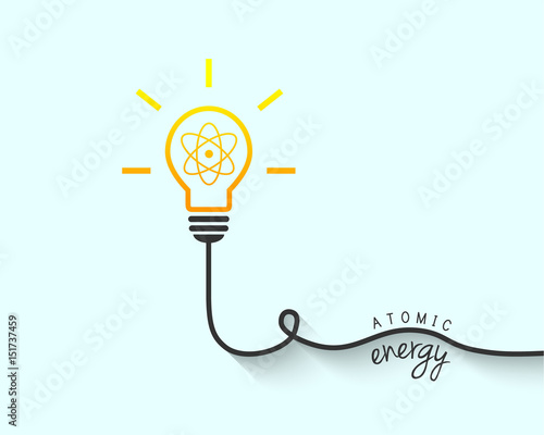 Atomic energy and lightbulb concept with atom sign symbol