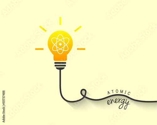 Atomic energy and lightbulb concept with atom sign symbol