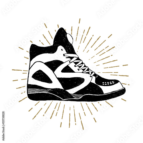 Hand drawn 90s themed icon with sneakers vector illustration.