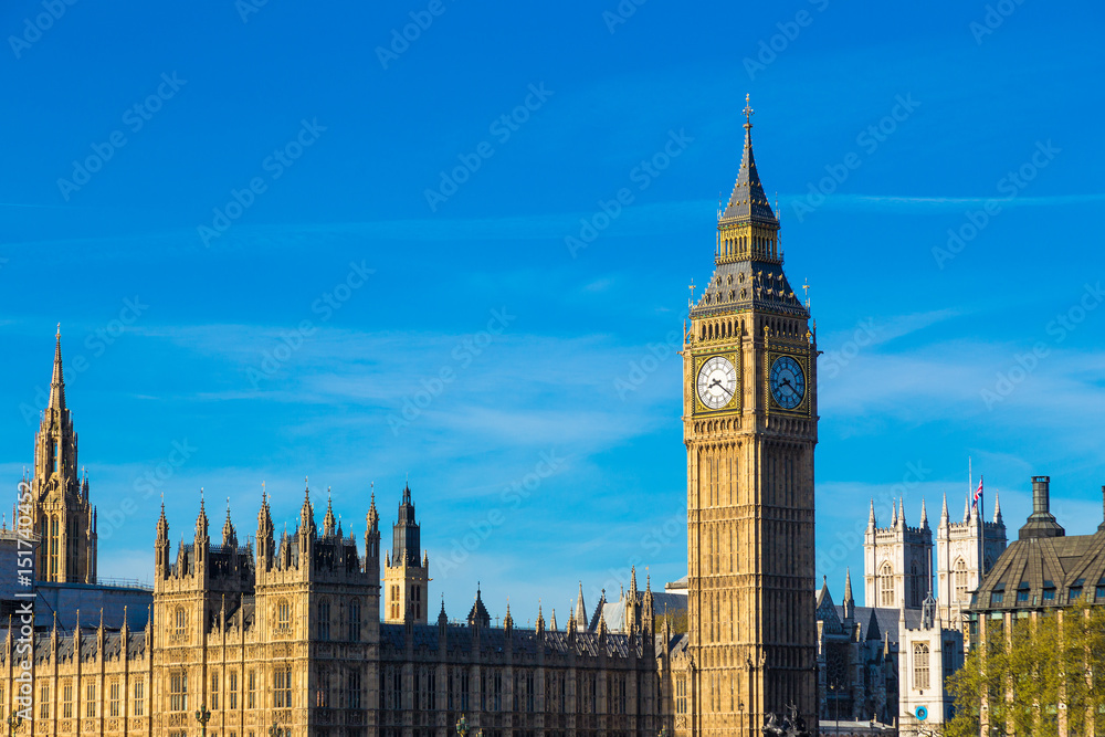 Big Ben, clock tower at the parliament, London, England