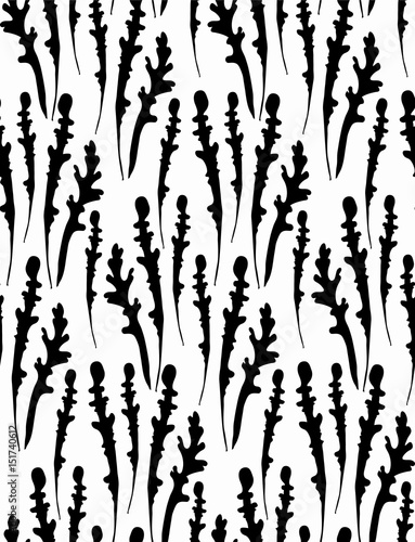 Seamless pattern with the stylized hand-drawn leaves.