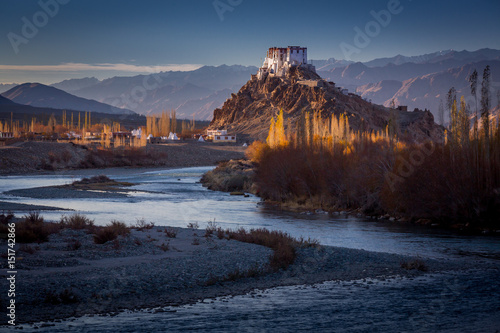 The Buddhist monastery of Stakna above Indus river in the Indian Himalaya in late autumn. Stakna, Ladakh, India
