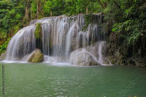 Fototapeta Naklejka Na Ścianę i Meble -  Erawan waterfall in deep forest at Kanchanaburi Province, Thailand

