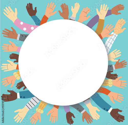 Raised hands volunteering and blue background vector concept