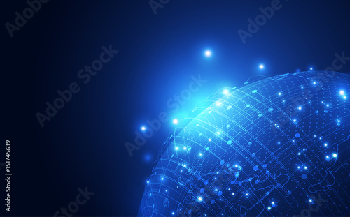 Fotografie Abstract digital technology connection on Earth concept background, vector illus