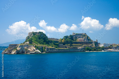 Hellenic temple and old castle at Corfu island