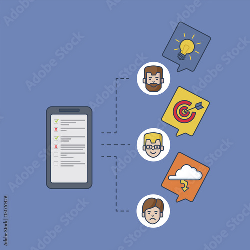 To do list app on smartphone, users opinions - illustration, vector