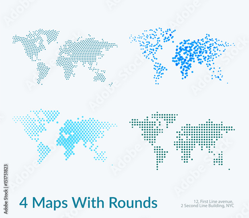 Vector world map with circles, rounds, dots for business templat