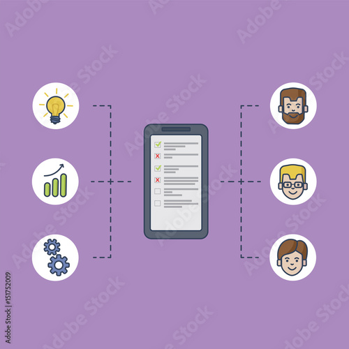 To do list app on smartphone, properties and application users - illustration, vector