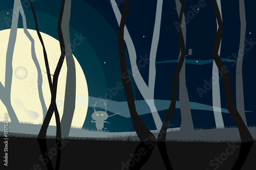 Vector framework from the weaved branches of trees against the night sky in a full moon