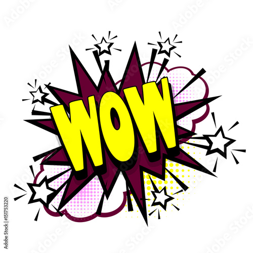 Lettering wow, star, boom explosion. Comics book balloon. Bubble icon speech phrase. Cartoon font label tag expression. Comic text sound effects. Sounds vector illustration.