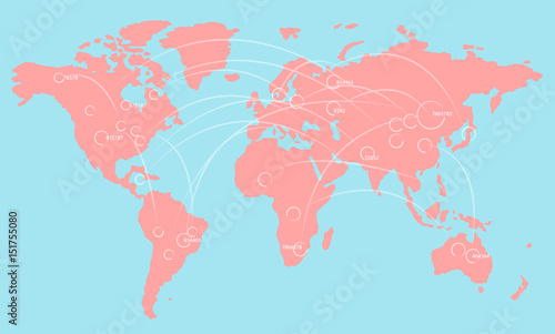 World map illustration infographics with links and random numbers.