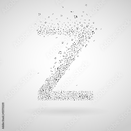 Letter Z made from floating music notes